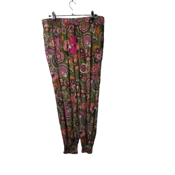 Boden crinkled tapered trousers paisley pull on jogger pants - Picture 1 of 8